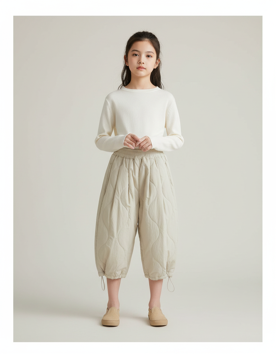 Pantalon Chinois Beige Matelassé Ample Chaud Enfant - Coton