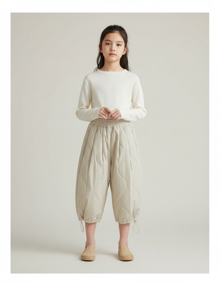 Pantalon Chinois Beige Matelassé Ample Chaud Enfant - Coton