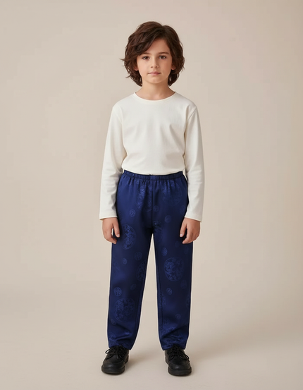 Pantalon Chinois Bleu Jacquard Dragon Traditionnel Enfant - Marine Polyester