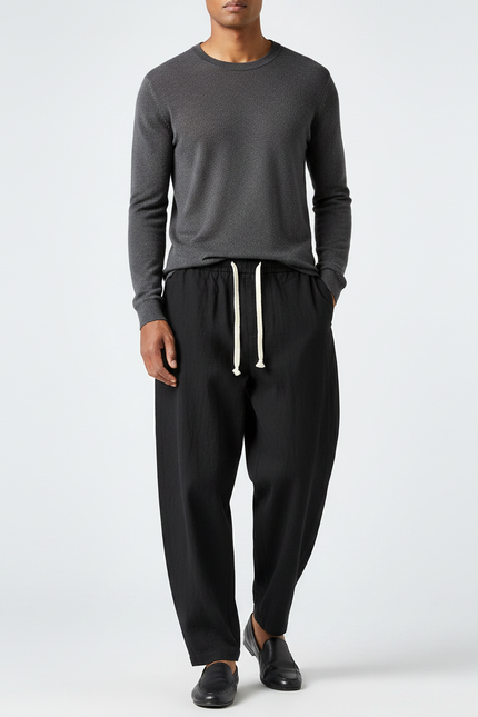Pantalon Chinois Homme Noir Sarouel Lin