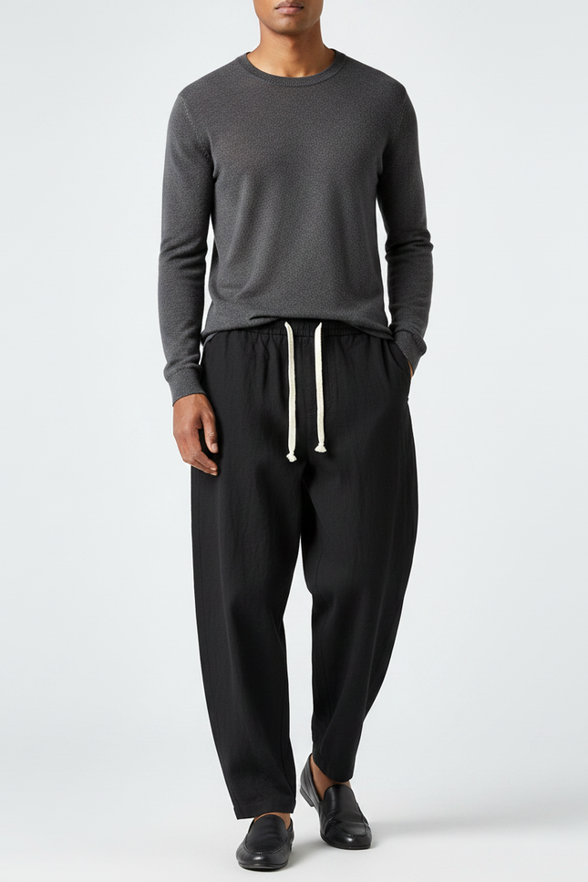 Pantalon Chinois Homme Noir Sarouel Lin