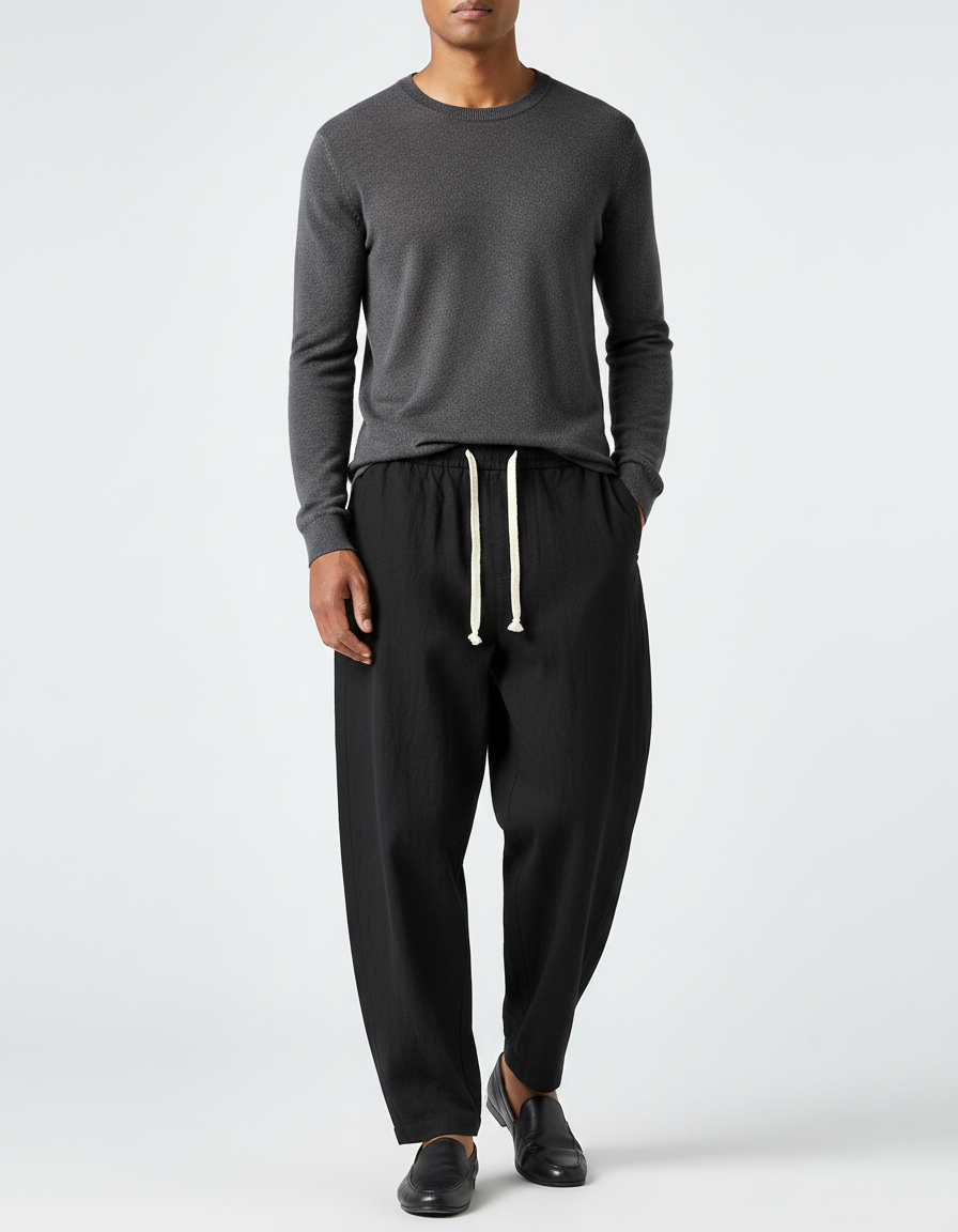Pantalon Chinois Homme Noir Sarouel Lin