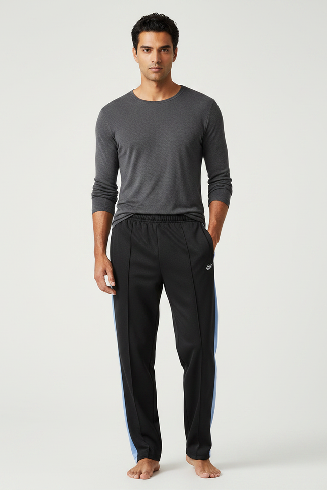 Pantalon Chinois Noir Bandes Bleues Sport Homme - Polyester