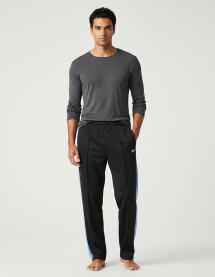 Pantalon Chinois Noir Bandes Bleues Sport Homme - Polyester