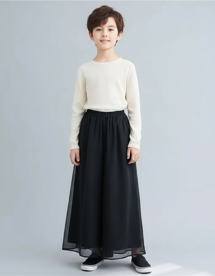 Pantalon Chinois Noir Ample Fluide Enfant - Polyester