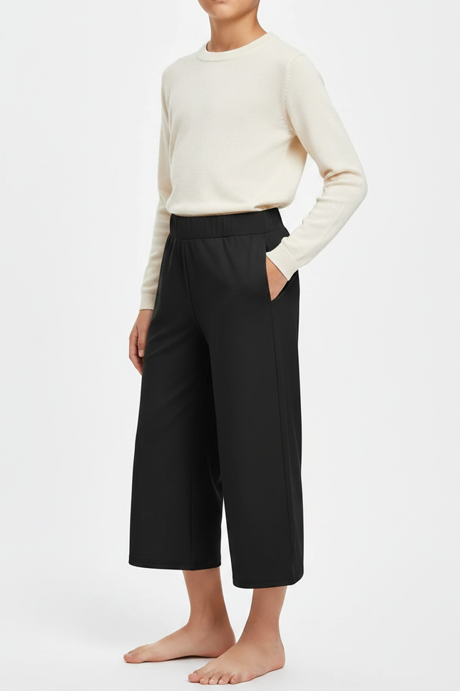 Pantalon Chinois Noir Ample Fluide Élastique Décontracté Femme - Polyester