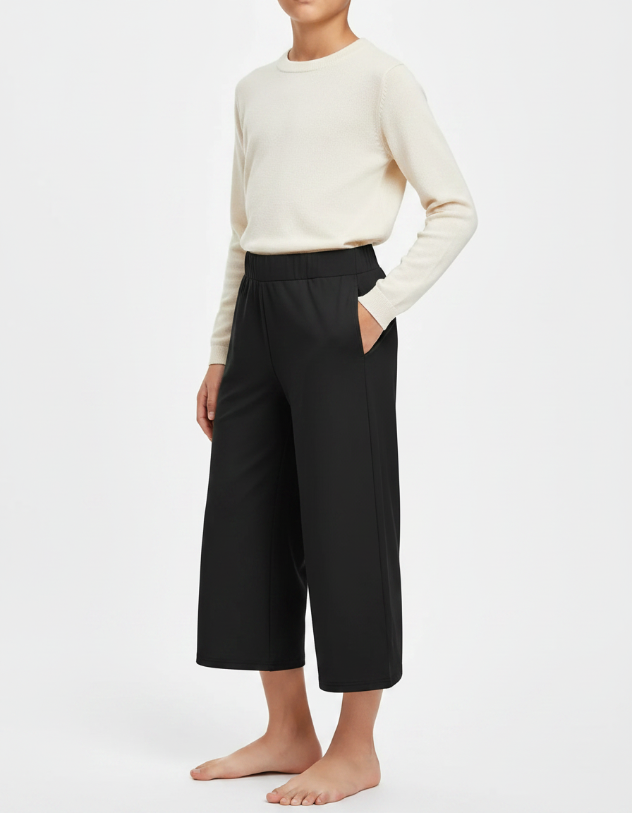 Pantalon Chinois Noir Ample Fluide Élastique Décontracté Femme - Polyester