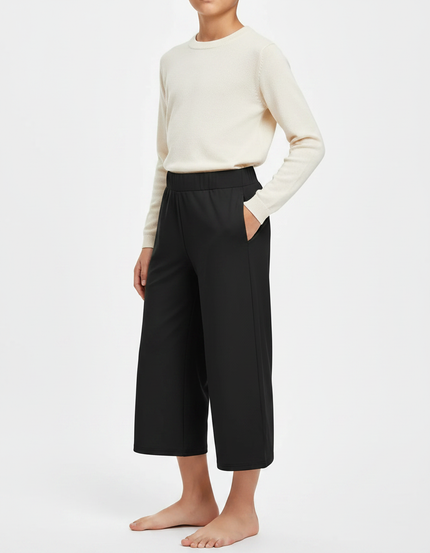 Pantalon Chinois Noir Ample Fluide Élastique Décontracté Femme - Polyester