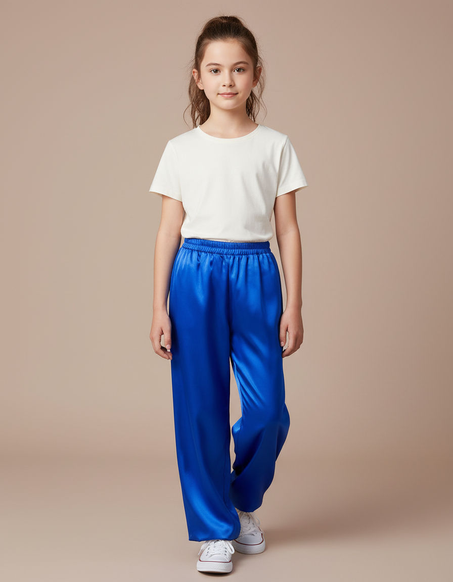Pantalon Chinois Bleu Royal Satiné Ample Enfant
