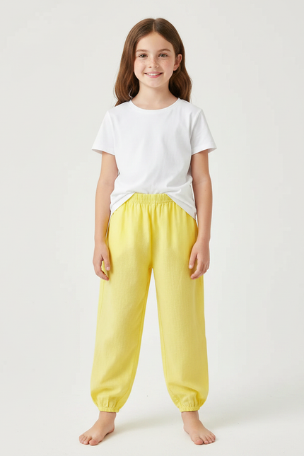 Pantalon Chinois Jaune Ample Coton Enfant Léger