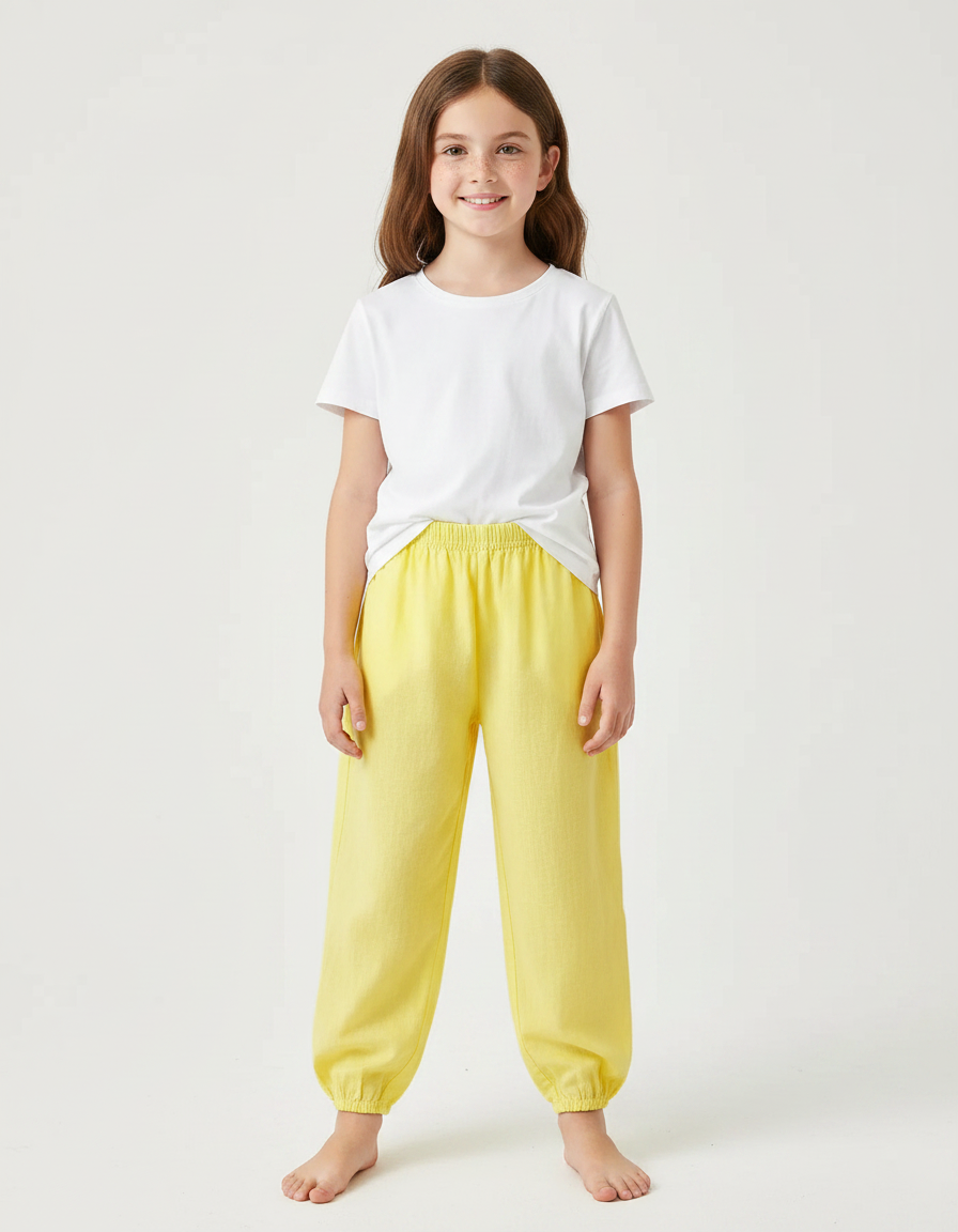 Pantalon Chinois Jaune Ample Coton Enfant Léger