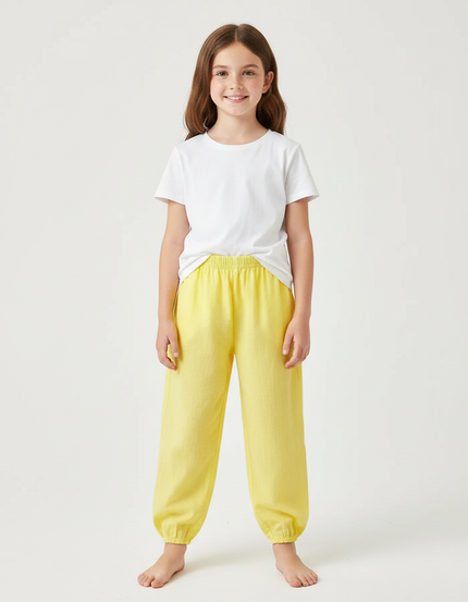 Pantalon Chinois Jaune Ample Coton Enfant Léger