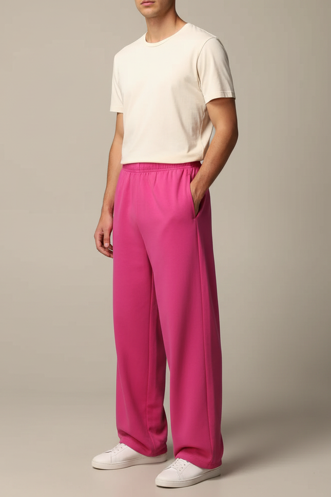 Pantalon Chinois Fuchsia Ample Molletonné Décontracté - Rose