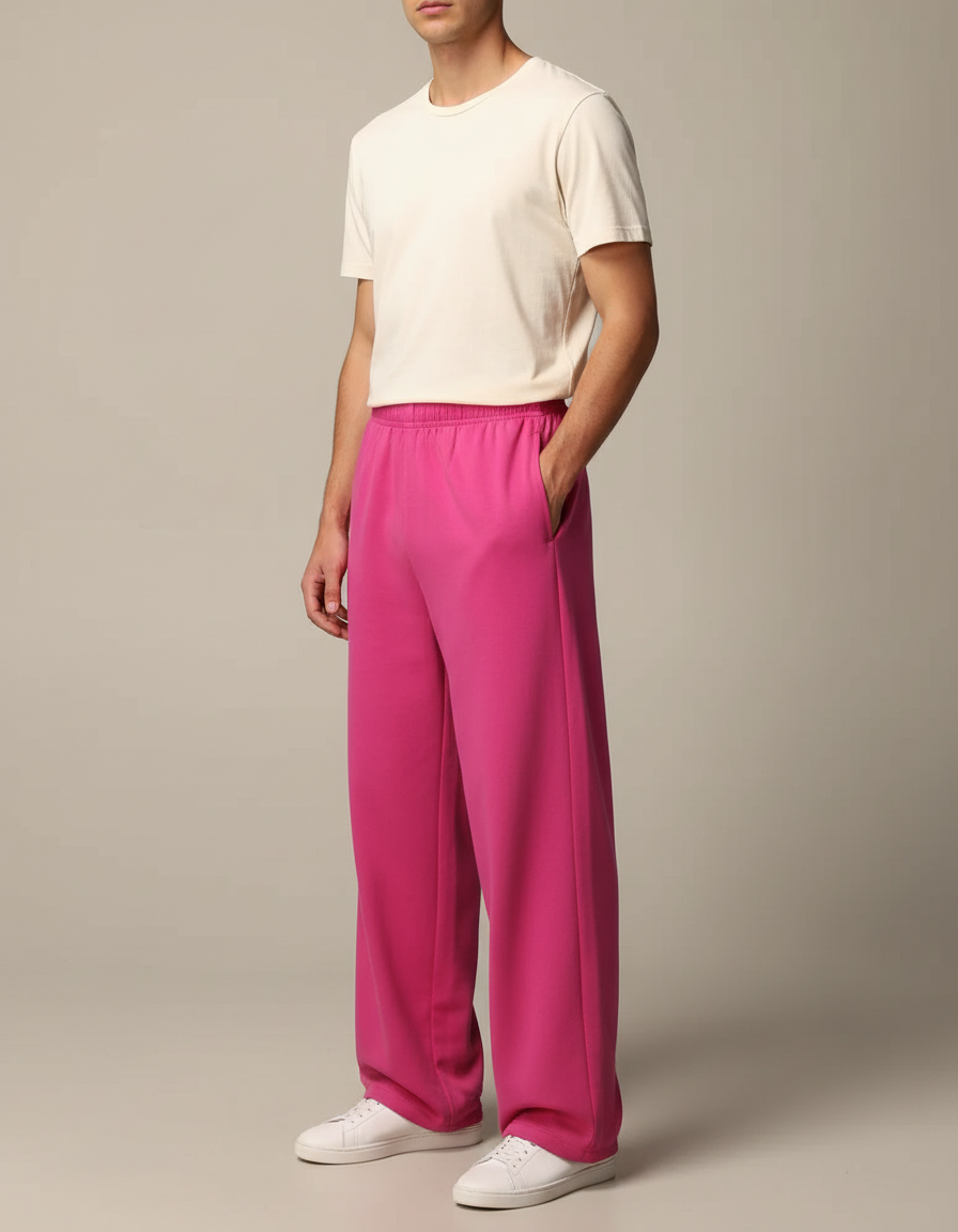 Pantalon Chinois Fuchsia Ample Molletonné Décontracté - Rose