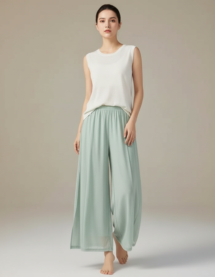 Pantalon Chinois Fluide Vert Ample Léger Femme - Viscose