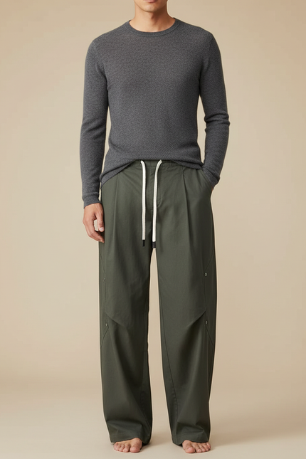 Pantalon Chinois Vert Kaki Ample Décontracté Homme - Coton
