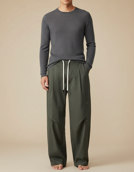 Pantalon Chinois Vert Kaki Ample Décontracté Homme - Coton
