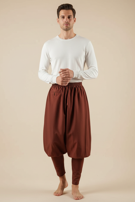 Pantalon Chinois Harem Marron Ample Homme Confortable - Gabardine