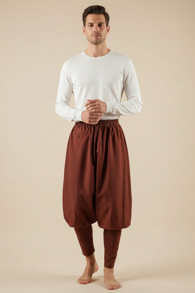 Pantalon Chinois Harem Marron Ample Homme Confortable - Gabardine