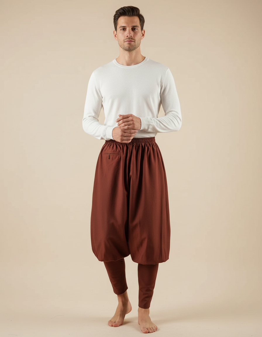 Pantalon Chinois Harem Marron Ample Homme Confortable - Gabardine