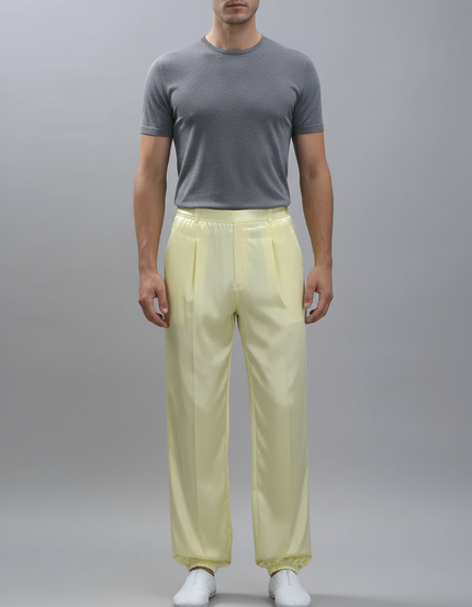 Pantalon Chinois Jaune Satiné Ample Élastiqué Homme