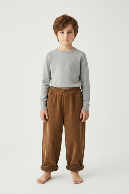 Pantalon Chinois Marron Côtelé Ample Enfant Doux - Cordé