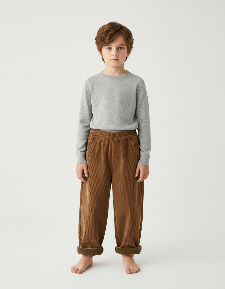 Pantalon Chinois Marron Côtelé Ample Enfant Doux - Cordé