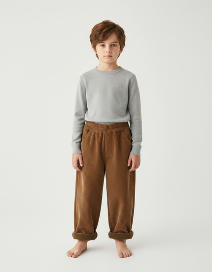 Pantalon Chinois Marron Côtelé Ample Enfant Doux - Cordé