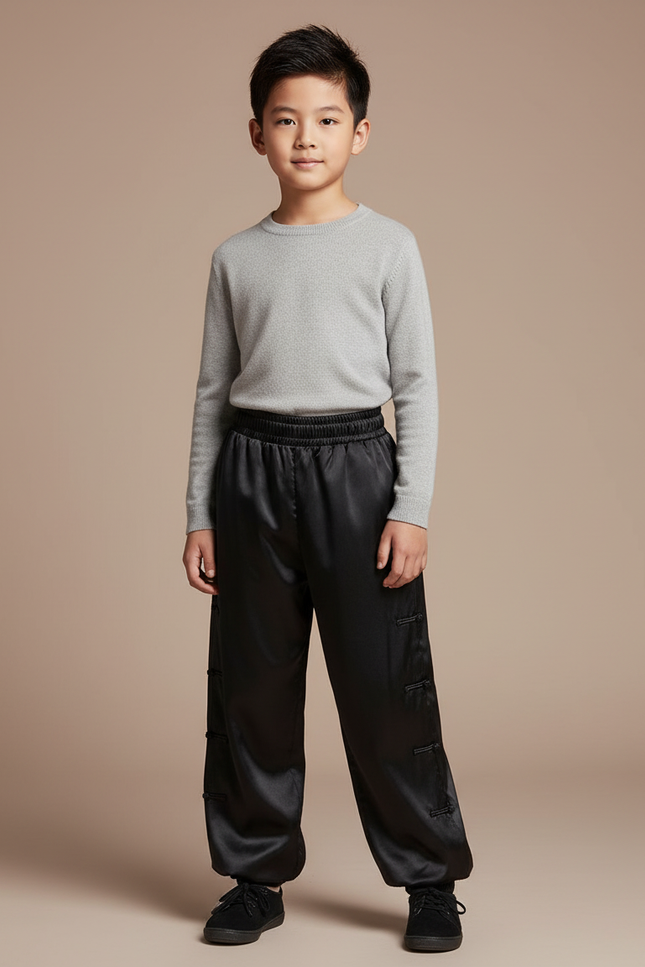 Pantalon Chinois Noir Satiné Ample Enfant