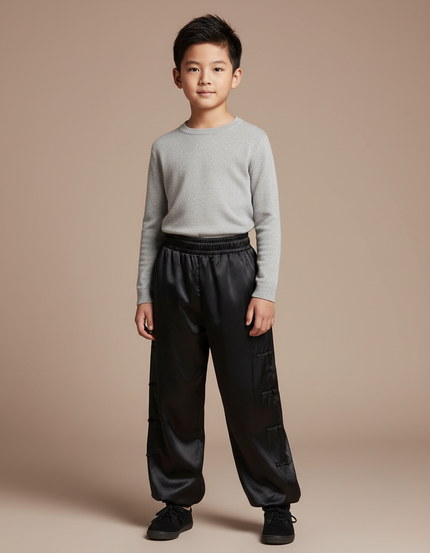 Pantalon Chinois Noir Satiné Ample Enfant