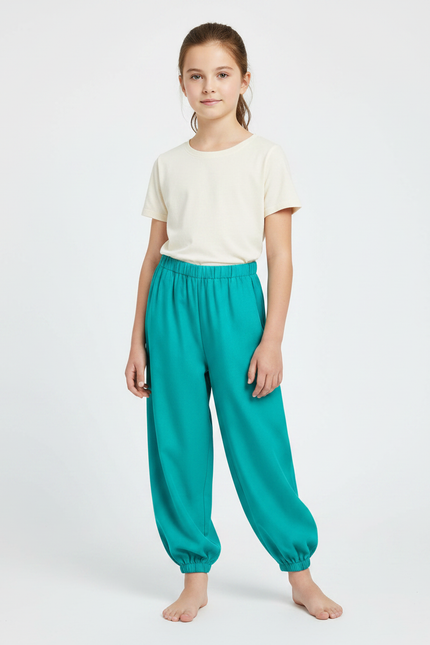 Pantalon Chinois Vert Ample Fluide Enfant - Viscose