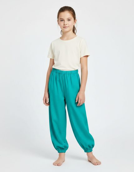 Pantalon Chinois Vert Ample Fluide Enfant - Viscose