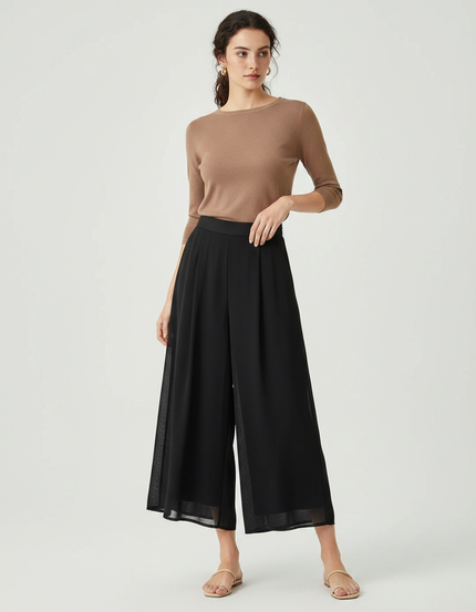 Pantalon Chinois Noir Ample Fluide Superposé Femme - Polyester