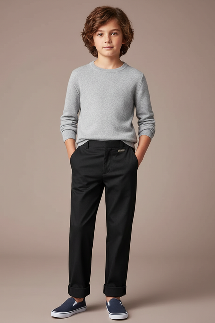 Pantalon Chinois Noir Droit Décontracté Enfant - Gabardine
