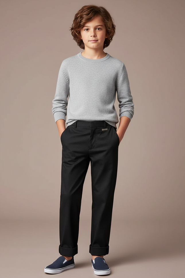 Pantalon Chinois Noir Droit Décontracté Enfant - Gabardine