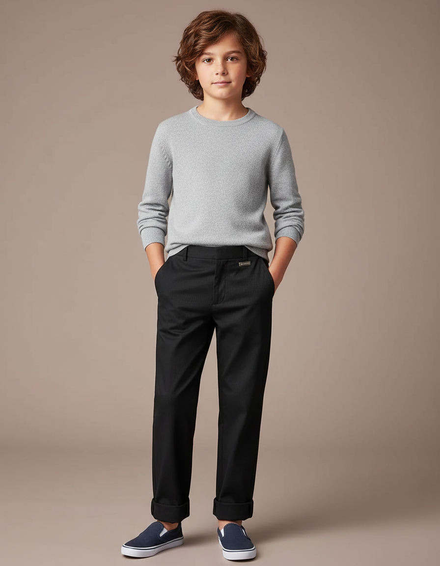 Pantalon Chinois Noir Droit Décontracté Enfant - Gabardine