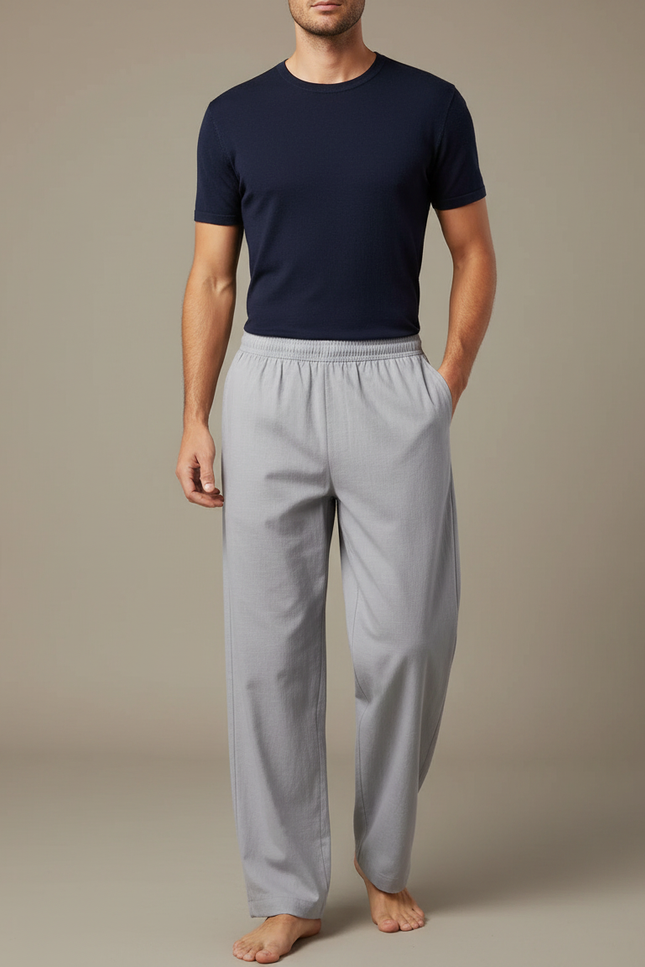 Pantalon Chinois Gris Ample Coton Décontracté Confortable