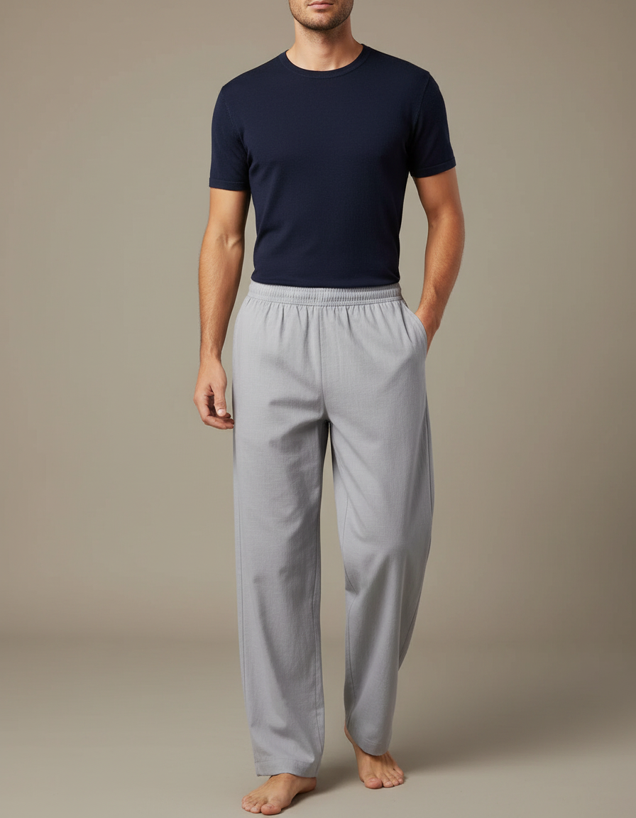 Pantalon Chinois Gris Ample Coton Décontracté Confortable