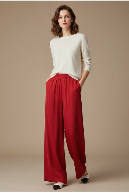 Pantalon Chinois Rouge Soie Ample Fluide Femme