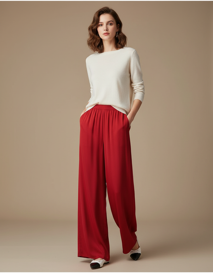 Pantalon Chinois Rouge Soie Ample Fluide Femme