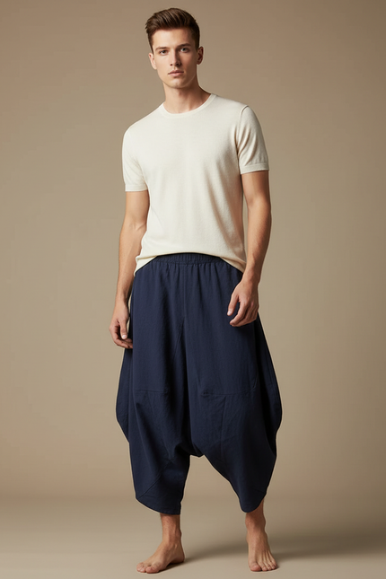 Pantalon Chinois Bleu Ample Coton Décontracté Homme - Marine