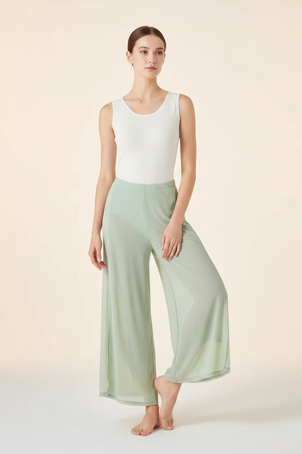 Pantalon Chinois Vert Clair Fluide Ample Élégant Femme - Polyester