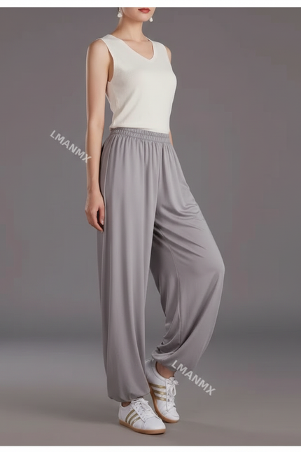 Pantalon Chinois Gris Fluide Ample Sport Léger - Polyester