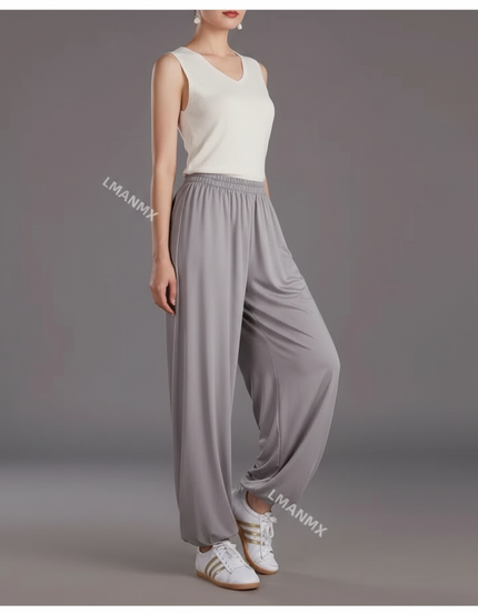 Pantalon Chinois Gris Fluide Ample Sport Léger - Polyester