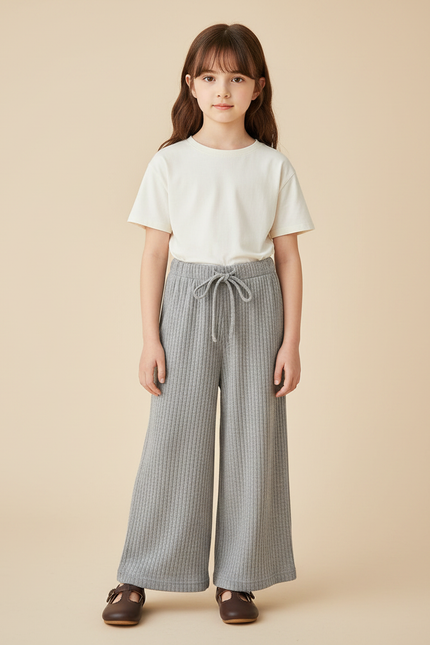 Pantalon Chinois Gris Côtelé Ample Décontracté Enfant - Maille