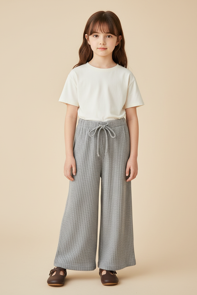 Pantalon Chinois Gris Côtelé Ample Décontracté Enfant - Maille