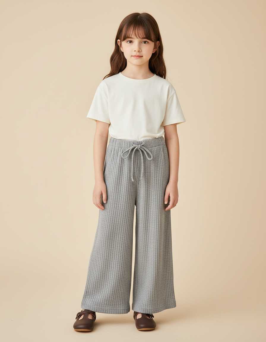 Pantalon Chinois Gris Côtelé Ample Décontracté Enfant - Maille