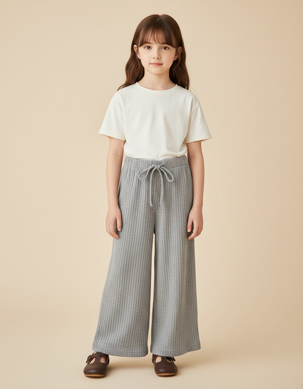 Pantalon Chinois Gris Côtelé Ample Décontracté Enfant - Maille