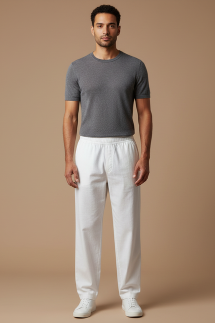 Pantalon Chinois Blanc Ample Coton Élastiqué Homme
