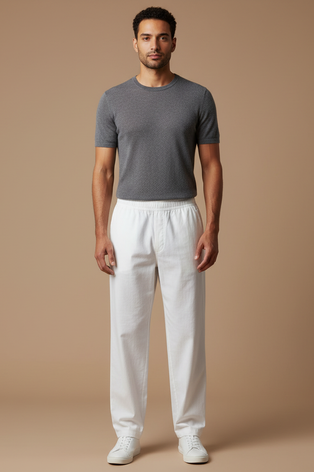 Pantalon Chinois Blanc Ample Coton Élastiqué Homme